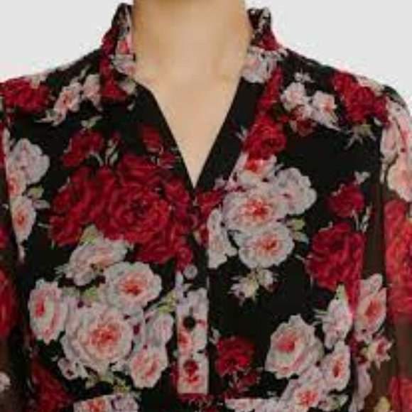 The Kooples Black Floral Ruffle V-Neck Button Casual Dress.  SZ US Small - Picture 4 of 8
